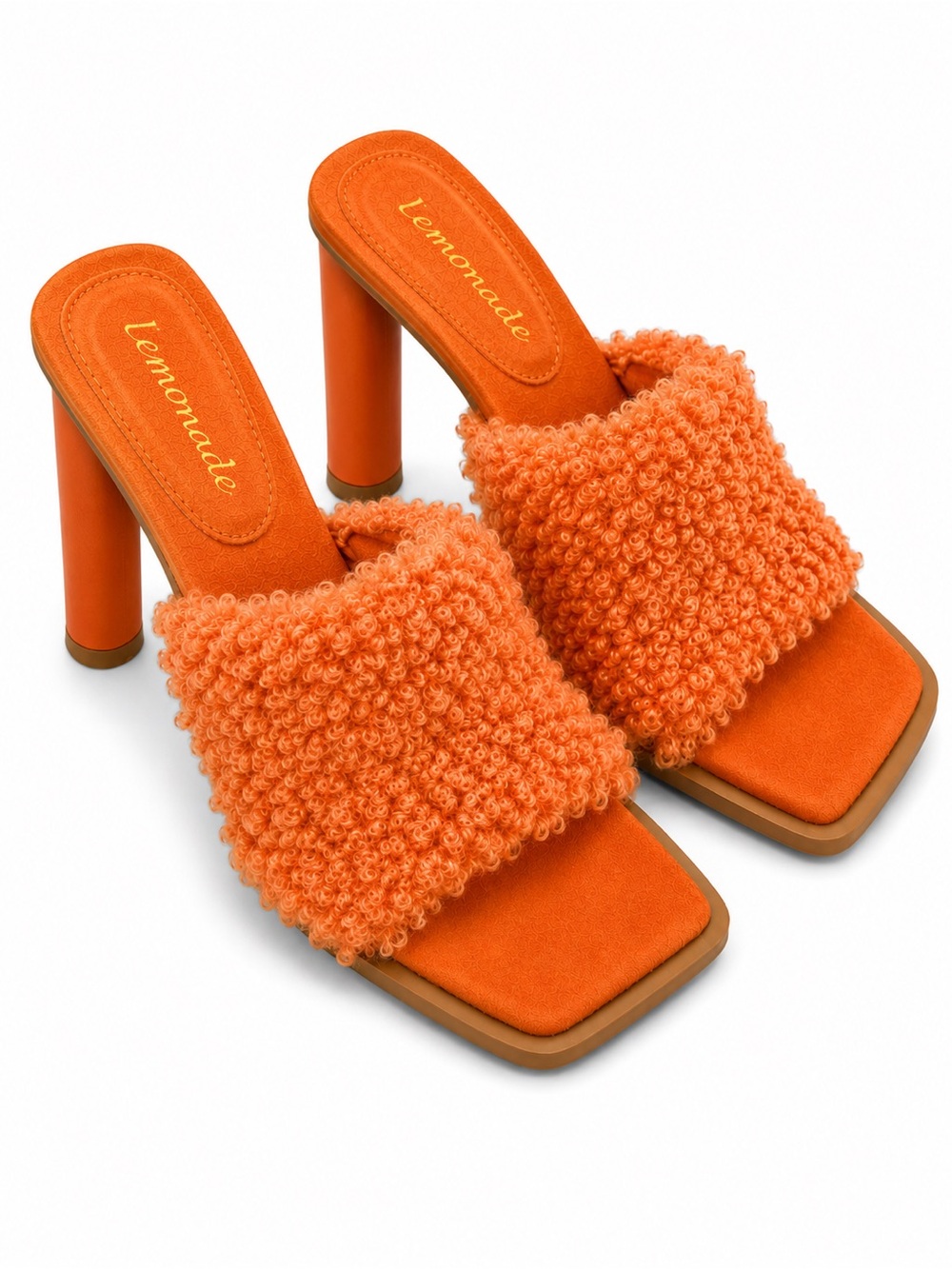Lemonade Orange  Square Toe Fuzzy Strap Heel size 8.5